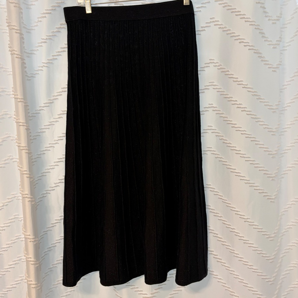 Single Thread Womens XL Black Metallic Pleated Midi Skirt MI527801ST NWT